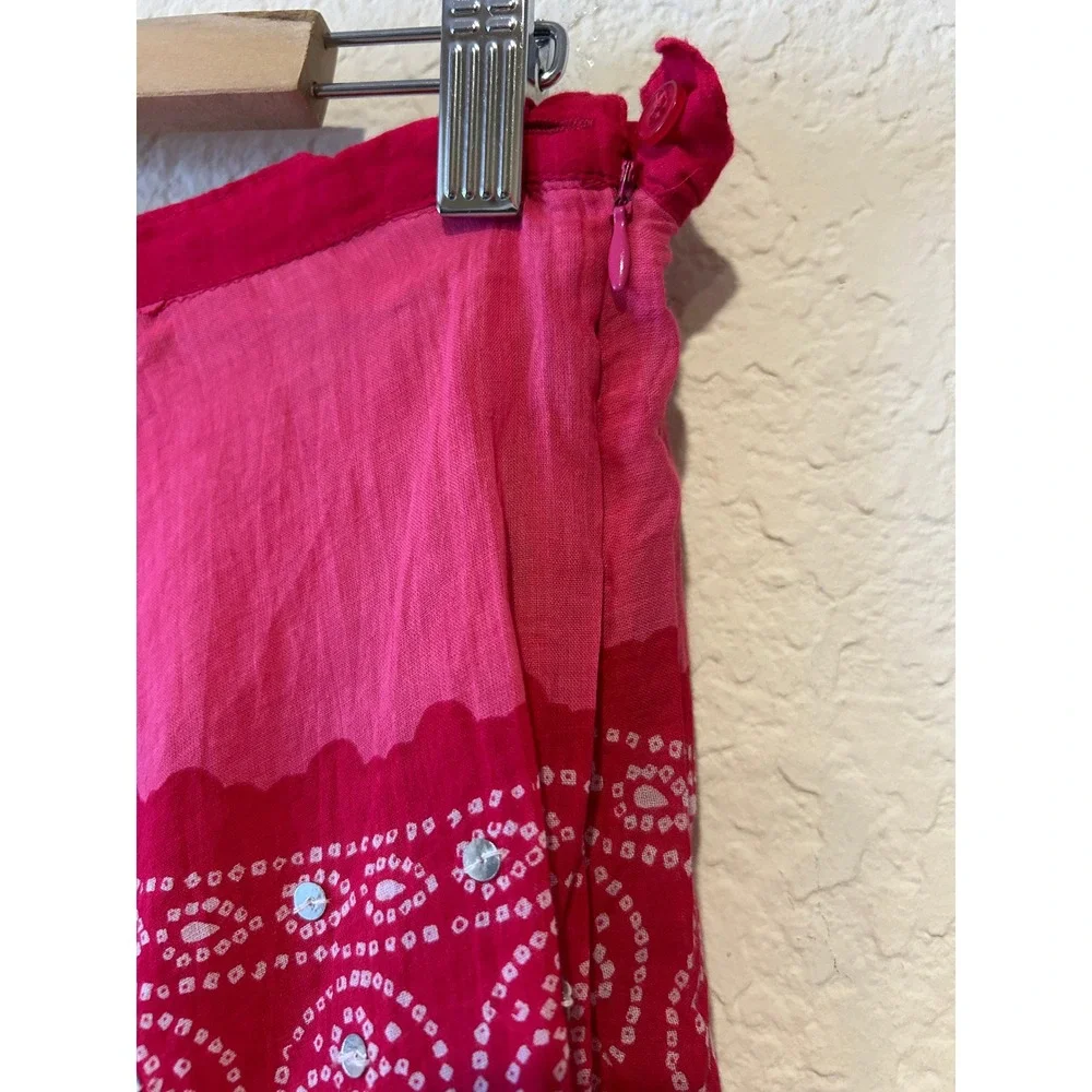 Overdrive Maxi Skirt Size M/L Pink Red Bandhani Print Mirrored Sequin Boho Gauze